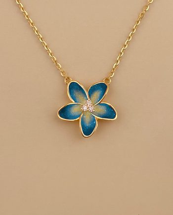 RANTAI LEHER CATTLEYA ORCHID ENAMEL (BIRU) MINIMALIS + BATU