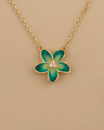 RANTAI LEHER CATTLEYA ORCHID ENAMEL (HIJAU) MINIMALIS + BATU