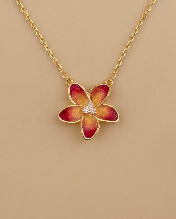 RANTAI LEHER CATTLEYA ORCHID ENAMEL (MERAH) MINIMALIS + BATU