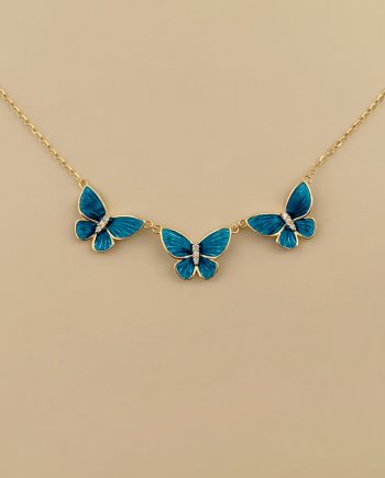 RANTAI LEHER TRI RAMA-RAMA ENAMEL (BIRU) MINIMALIS + BATU