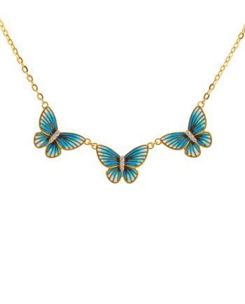 RANTAI LEHER TRI RAMA-RAMA GRADIENT ENAMEL (BIRU) MINIMALIS + BATU
