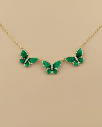 RANTAI LEHER TRI RAMA-RAMA ENAMEL (HIJAU) MINIMALIS + BATU