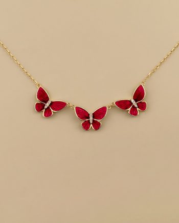 RANTAI LEHER TRI RAMA-RAMA ENAMEL (MERAH) MINIMALIS + BATU