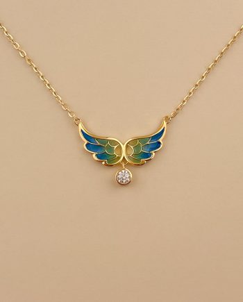 RANTAI LEHER ENIGMA WING BIRU + KUNING ENAMEL