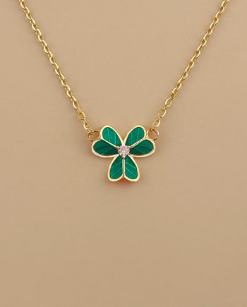 RANTAI LEHER SHAMROCK ENAMEL (HIJAU) MINIMALIS + BATU