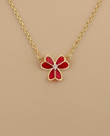 RANTAI LEHER SHAMROCK ENAMEL (MERAH) MINIMALIS + BATU