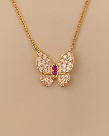 RANTAI LEHER RAMA-RAMA VANESSA MINIMALIS (MERAH) + BATU