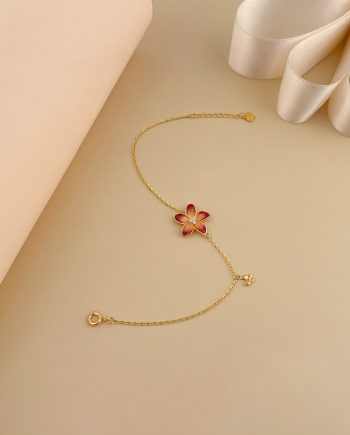 RANTAI TANGAN CATTLEYA ORCHID ENAMEL (MERAH) MINIMALIS + BATU