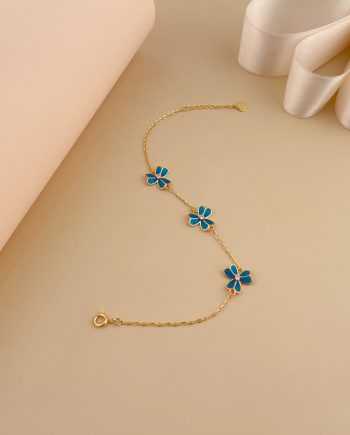 RANTAI TANGAN TRI SHAMROCK ENAMEL (BIRU) MINIMALIS + BATU