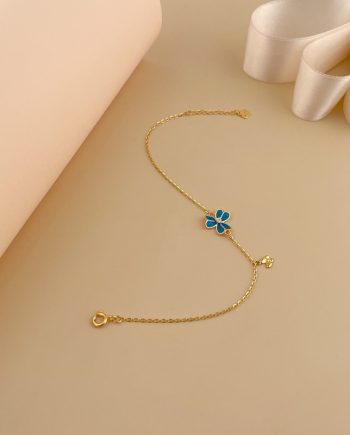 RANTAI TANGAN SHAMROCK ENAMEL (BIRU) MINIMALIS + BATU