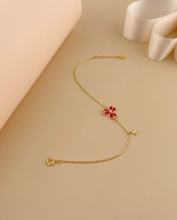 RANTAI TANGAN SHAMROCK ENAMEL (MERAH) MINIMALIS + BATU