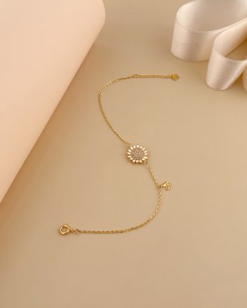 RANTAI TANGAN TRANSVAAL WHITE DAISY ENAMEL MINIMALIS + BATU