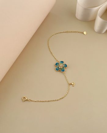 RANTAI TANGAN ENAMEL BUNGA SERI PAGI BIRU MINIMALIS + BATU