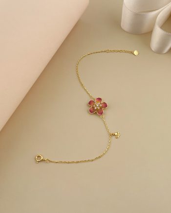 RANTAI TANGAN ENAMEL BUNGA SERI PAGI MERAH MINIMALIS + BATU