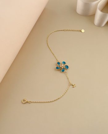 RANTAI TANGAN ENAMEL BUNGA KEMBOJA BIRU MINIMALIS + BATU