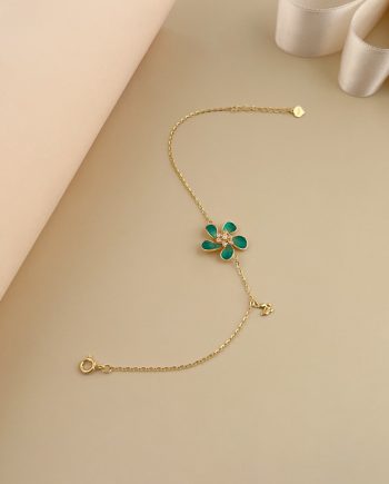 RANTAI TANGAN ENAMEL BUNGA KEMBOJA HIJAU MINIMALIS + BATU