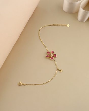 RANTAI TANGAN ENAMEL BUNGA KEMBOJA MERAH MINIMALIS + BATU