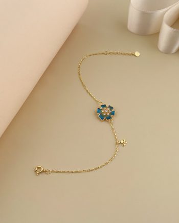 RANTAI TANGAN ENAMEL BUNGA TERATAI BIRU MINIMALIS + BATU