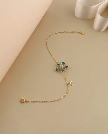 RANTAI TANGAN ENAMEL BUNGA KEMUNING BIRU MINIMALIS + BATU