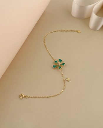 RANTAI TANGAN ENAMEL BUNGA KEMUNING HIJAU MINIMALIS + BATU