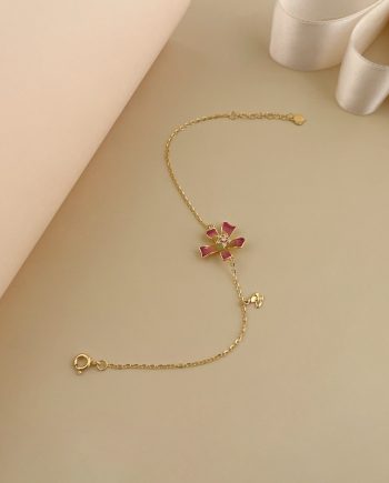 RANTAI TANGAN ENAMEL BUNGA KEMUNING MERAH MINIMALIS + BATU