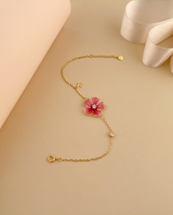RANTAI TANGAN ENAMEL BLOOM MERAH MINIMALIS + BATU