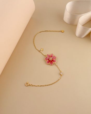 RANTAI TANGAN  ENAMEL BLOSSOM MERAH MINIMALIS + BATU