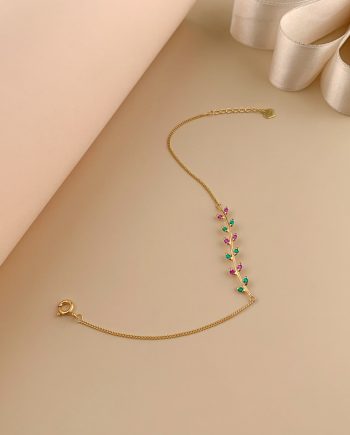 RANTAI TANGAN DAUN FESYEN MINIMALIS + BATU WARNA