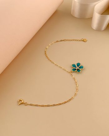RANTAI TANGAN BUNGA ENAMEL (BIRU) MINIMALIS + BATU