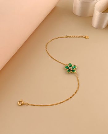 RANTAI TANGAN BUNGA ENAMEL (HIJAU) MINIMALIS + BATU