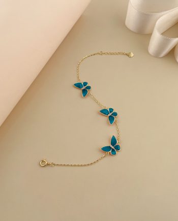 RANTAI TANGAN TRI RAMA-RAMA ENAMEL (BIRU) MINIMALIS + BATU