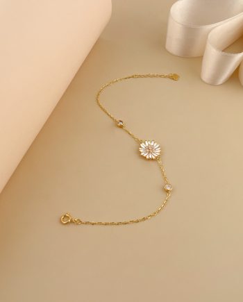 RANTAI TANGAN GAZANIA PUTIH ENAMEL MINIMALIS + BATU