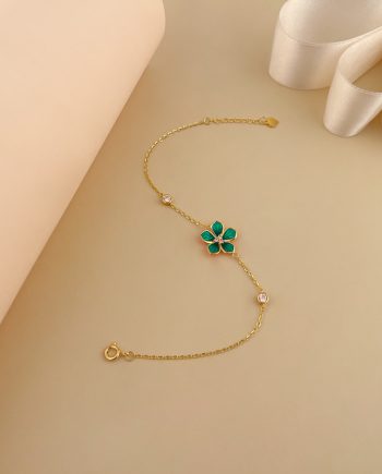 RANTAI TANGAN BUNGA ENAMEL (HIJAU) MINIMALIS + BATU