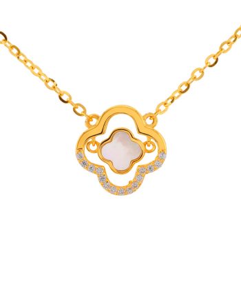 RANTAI LEHER CLOVER PATTERN MOTHER OF PEARL PUTIH + BATU