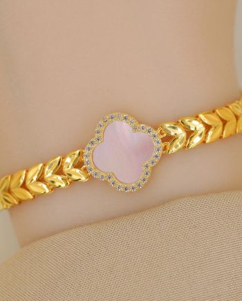 RANTAI TANGAN BLOOM CLOVER CHAIN MOTHER OF PEARL MERAH JAMBU (BESAR)