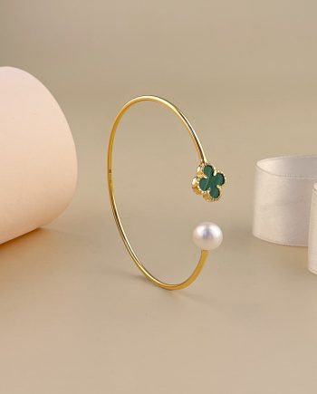 GELANG TANGAN MUTIARA GREEN CLOVER BATU MALACHITE (BUJUR)