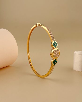 GELANG TANGAN LUXURY CLOVER MALACHITE HIJAU + BATU (BUJUR）