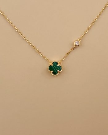 RANTAI LEHER FUN CLOVER MALACHITE HIJAU + BATU (KECIL)