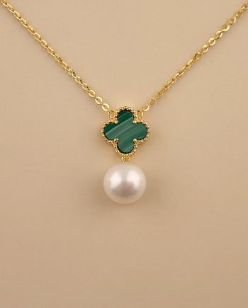 RANTAI LEHER KLOVER MUTIARA GRANDE BATU MALACHITE HIJAU
