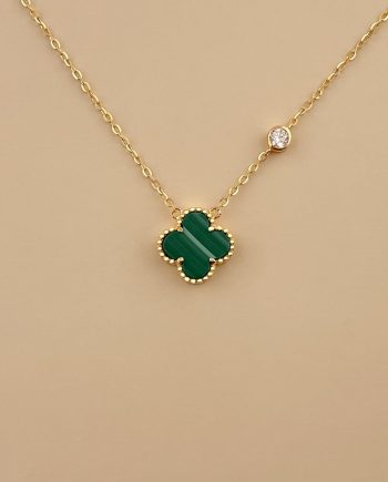 RANTAI LEHER FUN CLOVER MALACHITE HIJAU + BATU (BESAR)