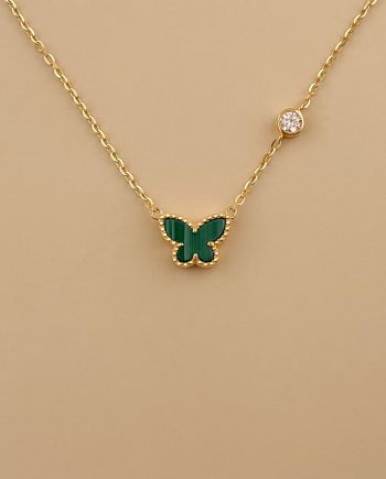 RANTAI LEHER SWEET BUTTERFLY MALACHITE HIJAU + BATU (MIDI)