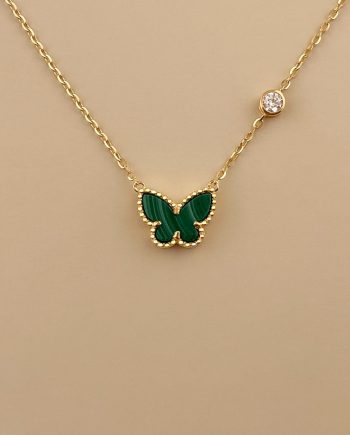 RANTAI LEHER SWEET BUTTERFLY MALACHITE HIJAU + BATU (BESAR)