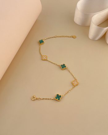 RANTAI TANGAN LUCIA CLOVER MINIMALIS MALACHITE HIJAU + BATU