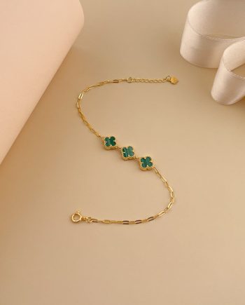 RANTAI TANGAN XENA KLOVER MINI BATU MALACHITE HIJAU