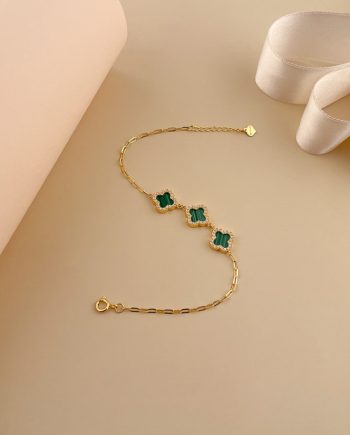 RANTAI TANGAN LINKED TRI GLIMMER CLOVER MIDI BATU MALACHITE HIJAU