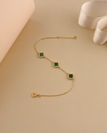 RANTAI TANGAN JOYFUL CLOVER BATU MALACHITE HIJAU