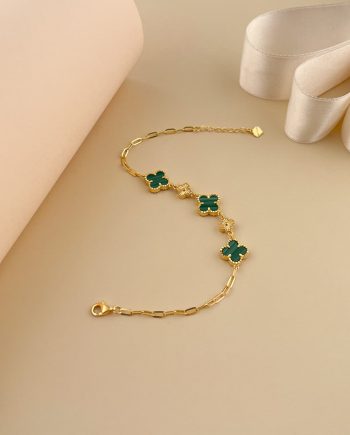 RANTAI TANGAN CLOVER EMERALD PAPER CLIP BATU MALACHITE HIJAU