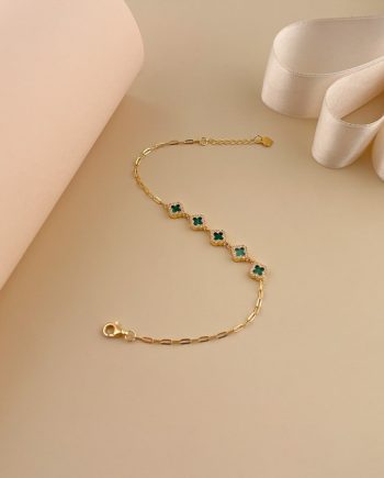 RANTAI TANGAN LUMINA MINI CLOVER MALACHITE HIJAU + BATU
