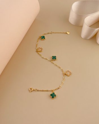 RANTAI TANGAN NAEMA CLOVER MINIMALIS MALACHITE HIJAU + BATU