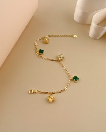 RANTAI TANGAN EMERALD PETITE DANGLING CLOVER MALACHITE HIJAU